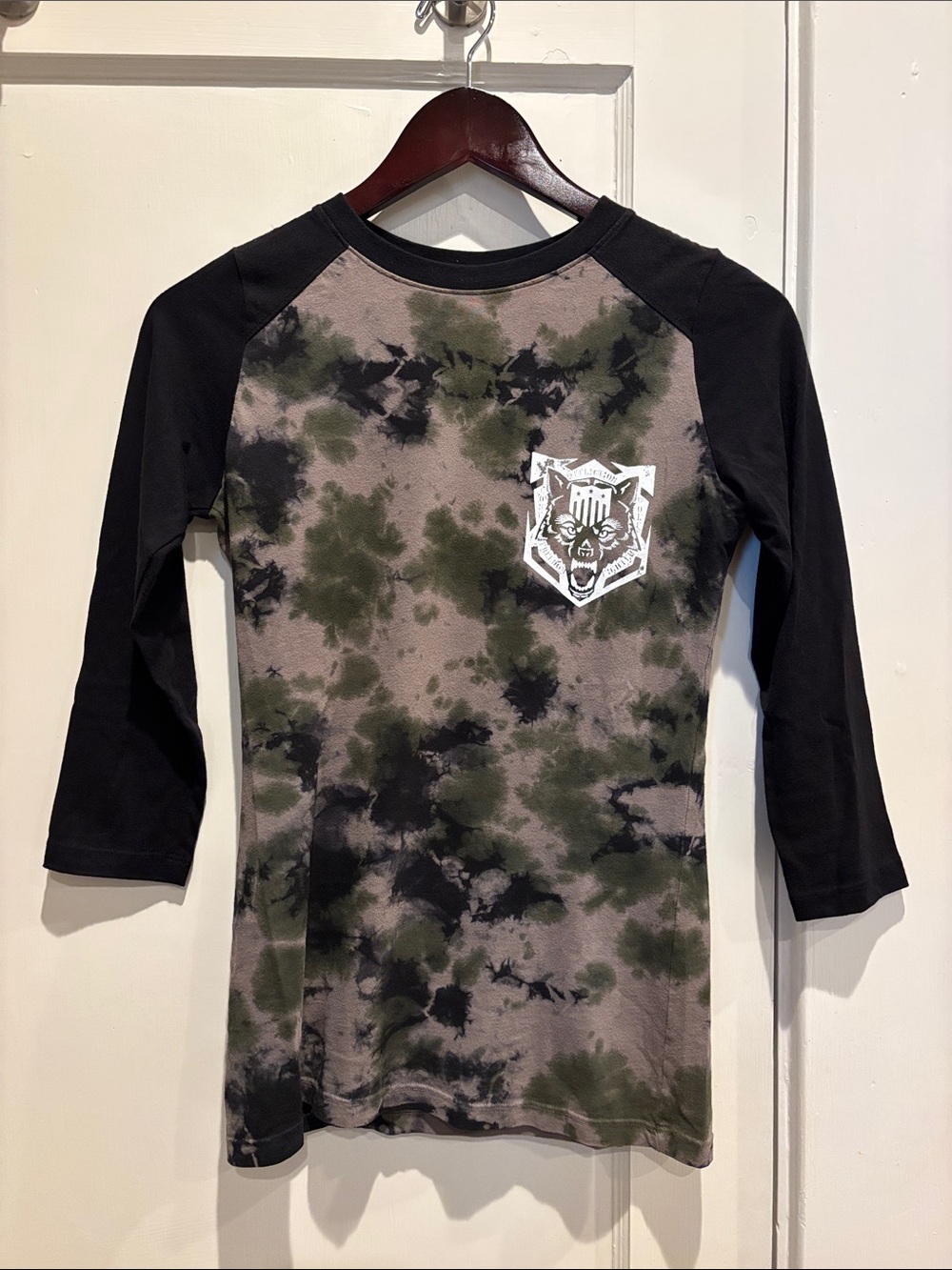 Affliction Freedom Fighter Raglan Olive and Black Tie-Dye 3/4 Length Sleeve Tee